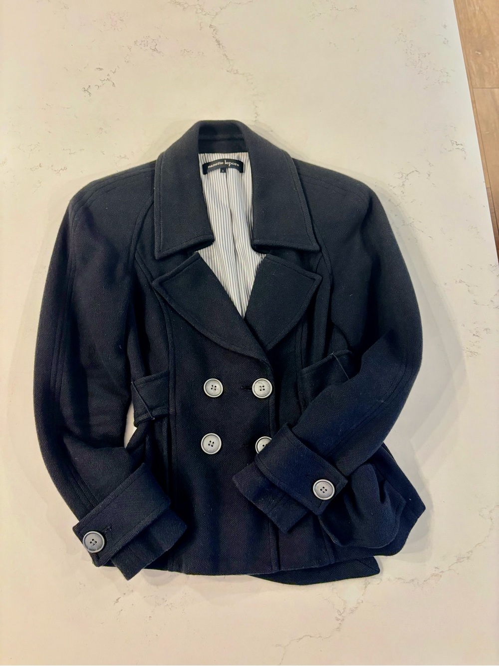 Women’s Double-Breasted Black Peacoat Jacket